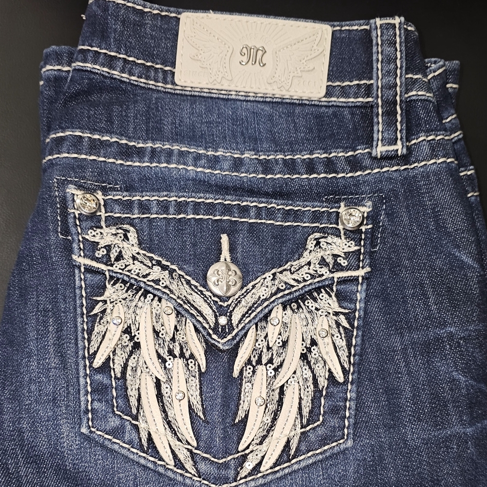 Miss Me Angel Wings Boot Cut Jeans with Silver Embellishments